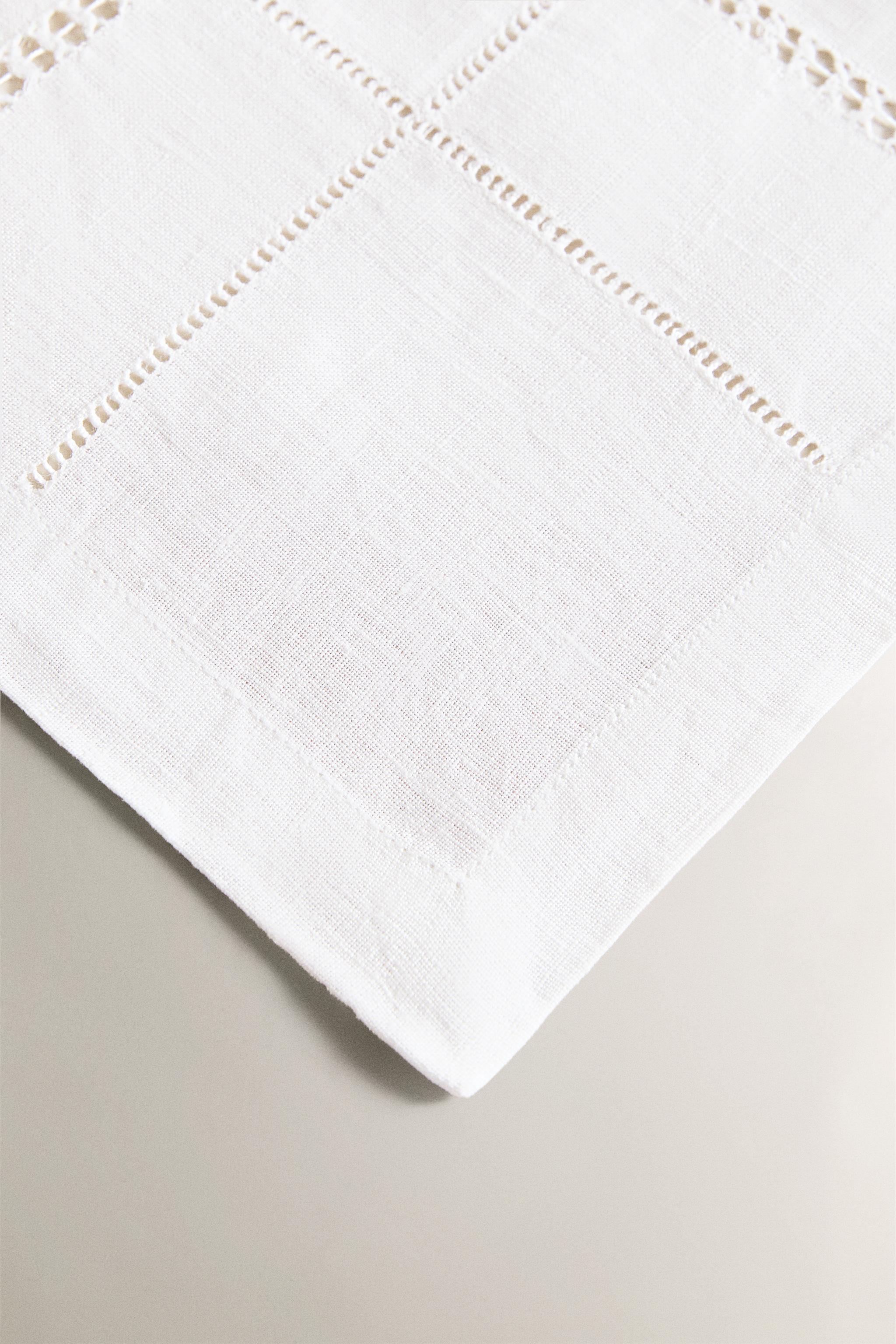 EMBROIDERED LINEN HEMSTITCHED TABLECLOTH